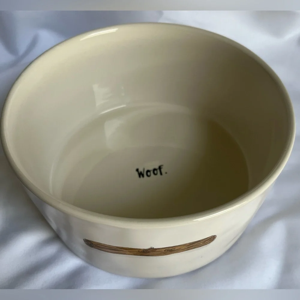 Rae Dunn Artisan Collection Woof Inside Stick Dog Bowl New